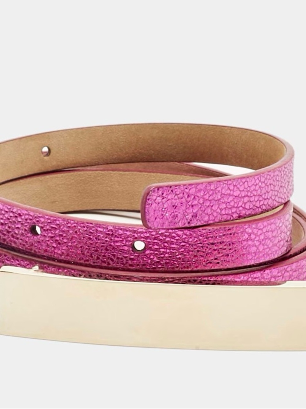 Jimmy Choo Metallic Pink Skinny Leather Belt with Gold Plate